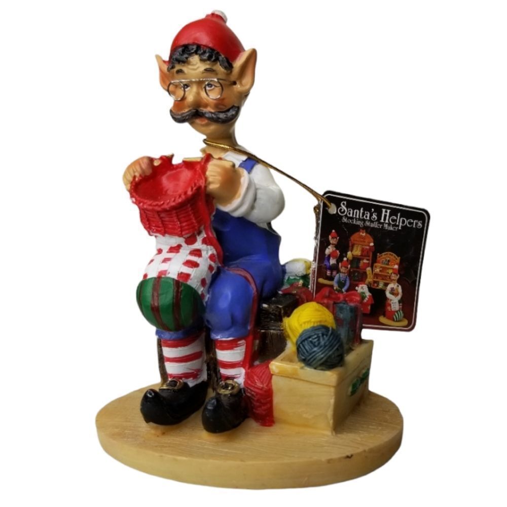 Santas Helpers Stocking Stuffer Maker Elf Figurine Knitting Christmas Decoration